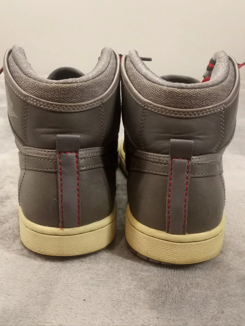 Jordan Gray and Red High-Top Sneakers with Cream Midsole size 9.5
